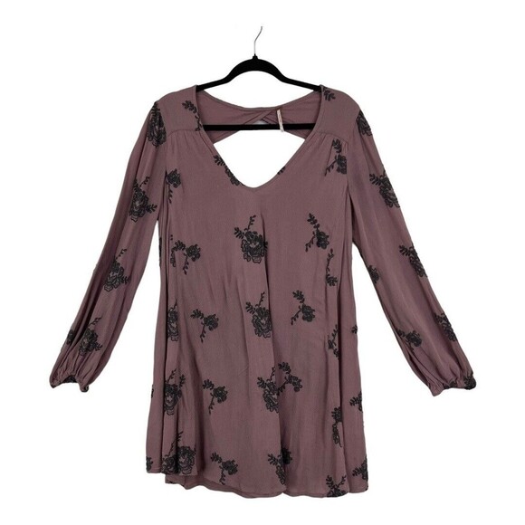 Free People Womens Size Medium Emma Purple Swing Boho Embroidered Dress - Picture 1 of 3